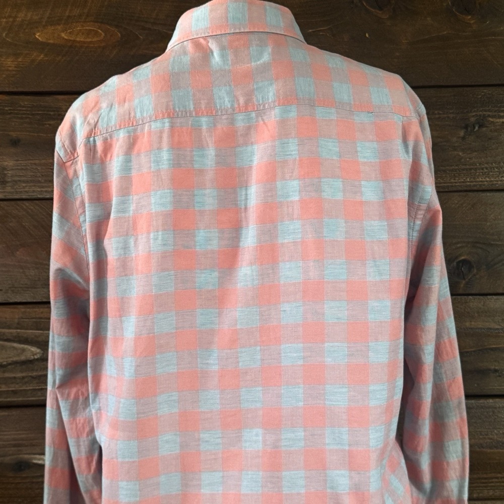 Faherty Stretch Summer Blend Men's Med Long Sleeve Linen Shirt Pink Blue Plaid - Picture 7 of 11